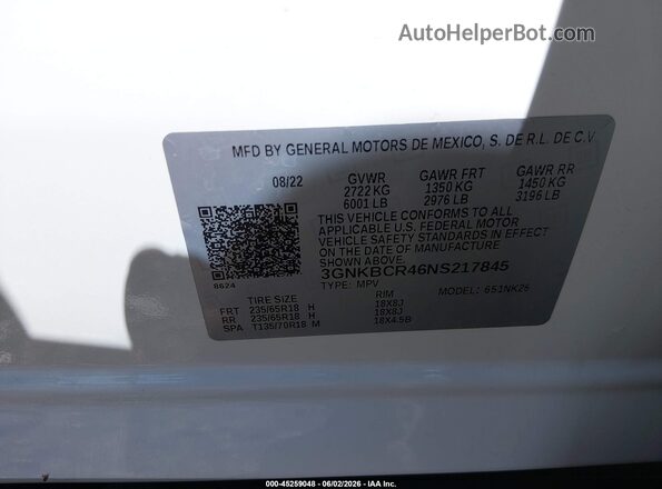 3GNKBCR46NS217845 2022 CHEVROLET BLAZER White Vista del compartimento del motor