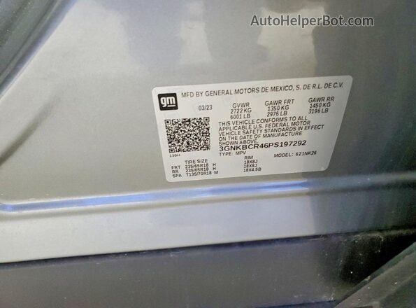 3GNKBCR46PS197292 2023 CHEVROLET BLAZER Gray VIN sticker view