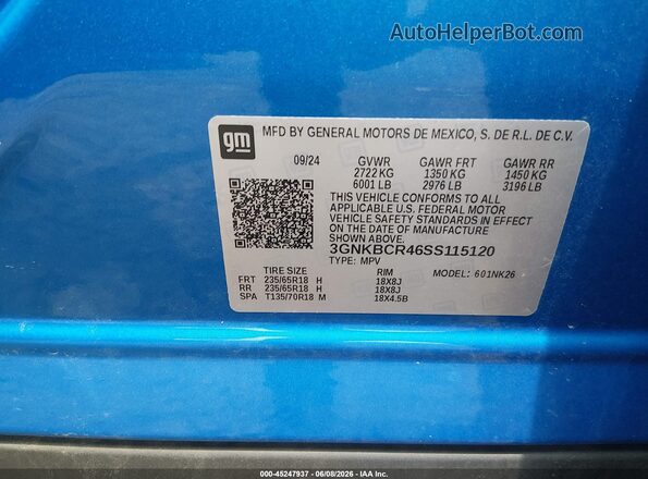 3GNKBCR46SS115120 2025 CHEVROLET BLAZER Blue ძრავის განყოფილების ხედი