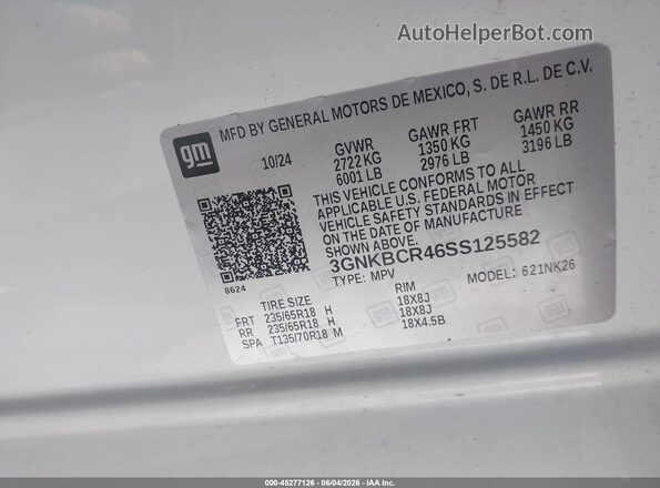 3GNKBCR46SS125582 2025 CHEVROLET BLAZER Белый Вид подкапотного пространства