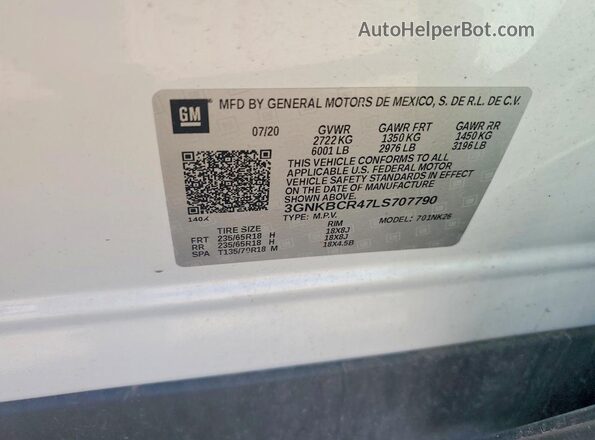 3GNKBCR47LS707790 2020 CHEVROLET BLAZER White Engine compartment view