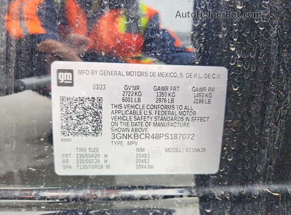 3GNKBCR48PS187072 2023 CHEVROLET BLAZER Black VIN sticker view