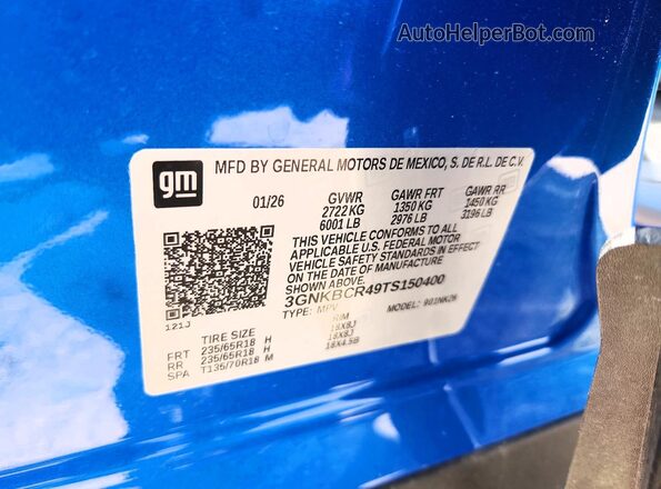 3GNKBCR49TS150400 2026 CHEVROLET BLAZER Blue 
