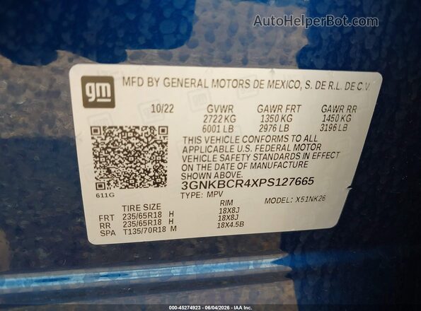3GNKBCR4XPS127665 2023 CHEVROLET BLAZER Blue Շարժիչի բաժամունքի տեսք
