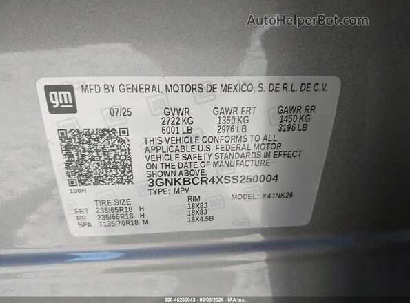3GNKBCR4XSS250004 2025 CHEVROLET BLAZER Gray 