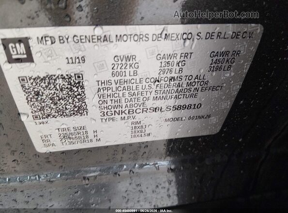 3GNKBCRS0LS589810 2020 CHEVROLET BLAZER Gray Շարժիչի բաժամունքի տեսք