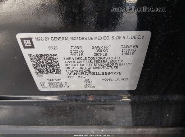 3GNKBCRS1LS684778 2020 CHEVROLET BLAZER Black ძრავის განყოფილების ხედი