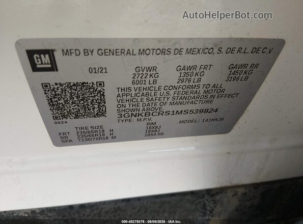 3GNKBCRS1MS539824 2021 CHEVROLET BLAZER Белый Вид подкапотного пространства