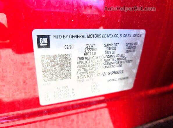 3GNKBCRS2LS650011 2020 CHEVROLET BLAZER Maroon 