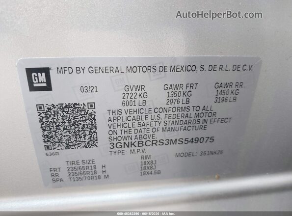 3GNKBCRS3MS549075 2021 CHEVROLET BLAZER Silver ძრავის განყოფილების ხედი