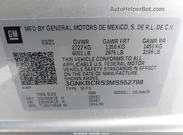 3GNKBCRS3MS552798 2021 CHEVROLET BLAZER Silver Շարժիչի բաժամունքի տեսք