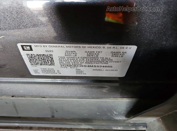 3GNKBCRS4MS534665 2021 CHEVROLET BLAZER Charcoal 