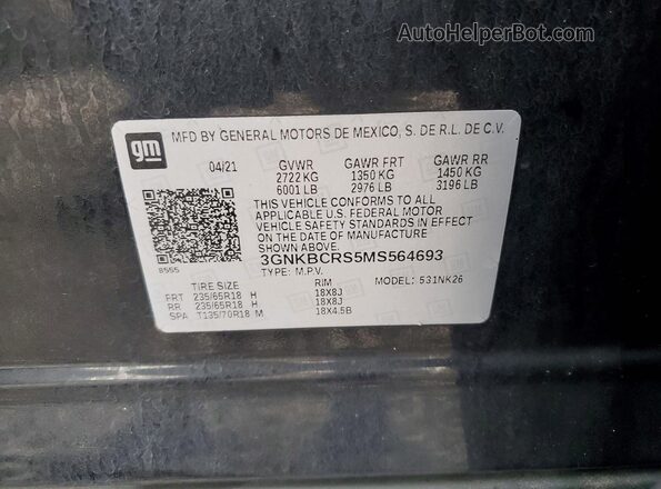 3GNKBCRS5MS564693 2021 CHEVROLET BLAZER Black VIN sticker view