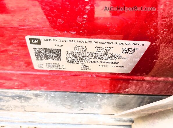 3GNKBCRS6LS585129 2020 CHEVROLET BLAZER Red VIN sticker view