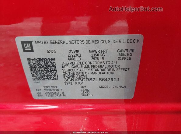 3GNKBCRS7LS647914 2020 CHEVROLET BLAZER Red Widok komory silnika