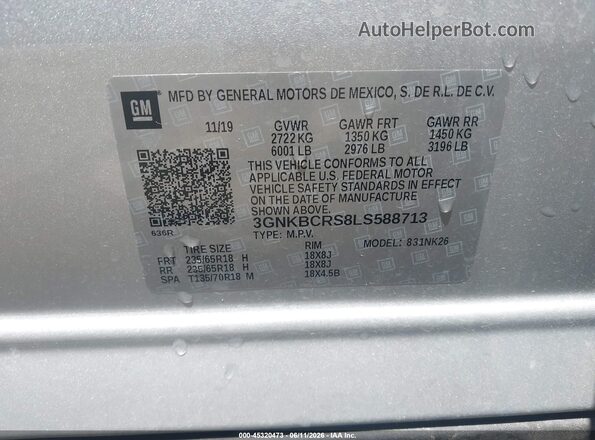 3GNKBCRS8LS588713 2020 CHEVROLET BLAZER Silver Շարժիչի բաժամունքի տեսք