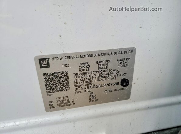 3GNKBCRS8LS707599 2020 CHEVROLET BLAZER White VIN sticker view