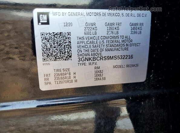 3GNKBCRS9MS532216 2021 CHEVROLET BLAZER Black Вид наклейки з VIN-кодом