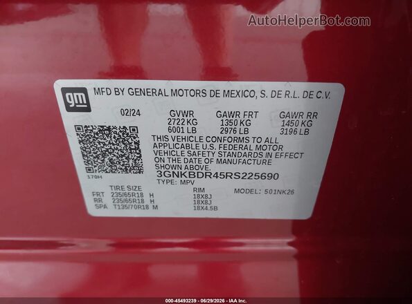 3GNKBDR45RS225690 2024 CHEVROLET BLAZER Red Вид підкапотного простору