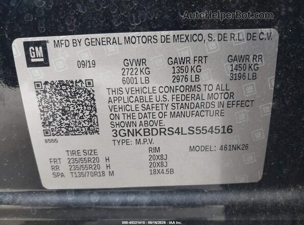 3GNKBDRS4LS554516 2020 CHEVROLET BLAZER Черный Вид подкапотного пространства
