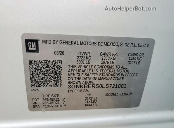 3GNKBERS0LS721881 2020 CHEVROLET BLAZER White 