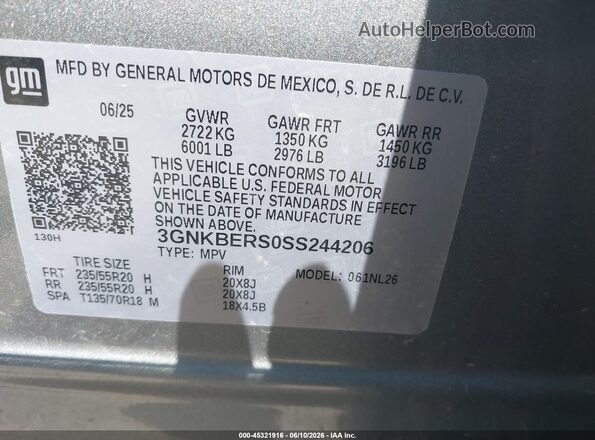3GNKBERS0SS244206 2025 CHEVROLET BLAZER Gray Շարժիչի բաժամունքի տեսք