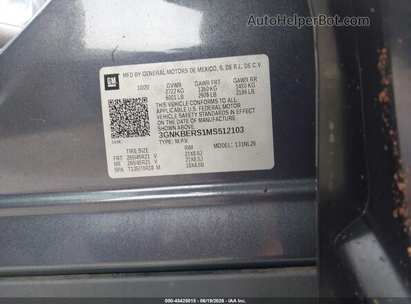 3GNKBERS1MS512103 2021 CHEVROLET BLAZER Gray Widok komory silnika