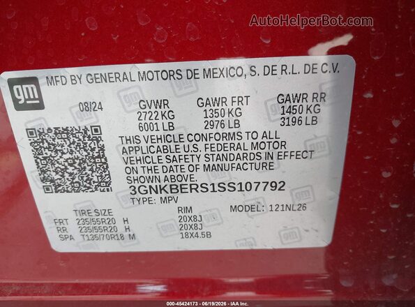 3GNKBERS1SS107792 2025 CHEVROLET BLAZER Red Vista del compartimento del motor