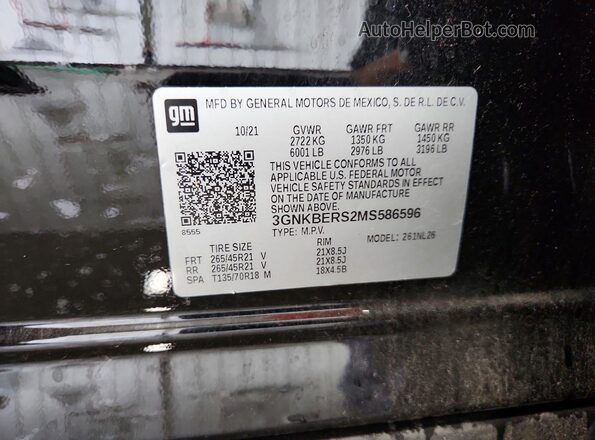 3GNKBERS2MS586596 2021 CHEVROLET BLAZER Black VIN կոդի պիտակի տեսք