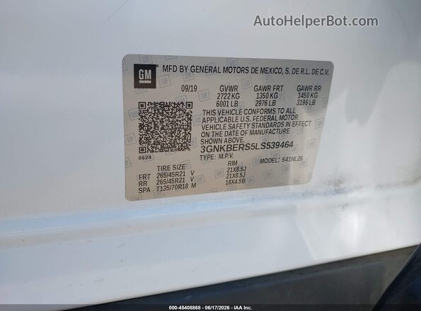 3GNKBERS5LS539464 2020 CHEVROLET BLAZER Белый Вид подкапотного пространства