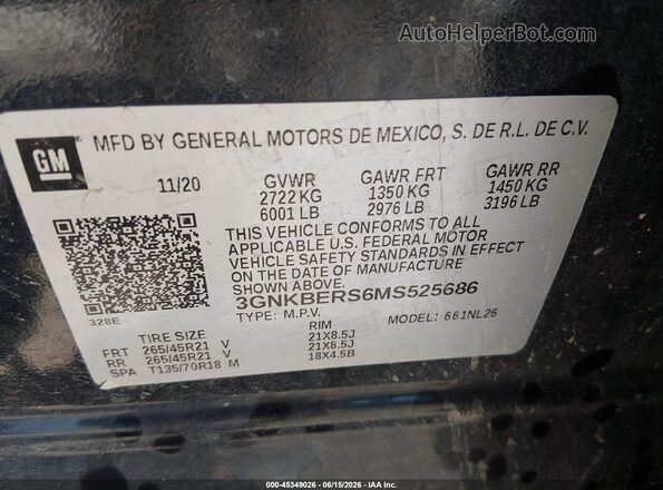 3GNKBERS6MS525686 2021 CHEVROLET BLAZER Black Vista del compartimento del motor
