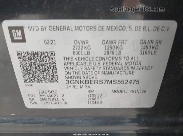 3GNKBERS7MS552475 2021 CHEVROLET BLAZER Gray Engine compartment view