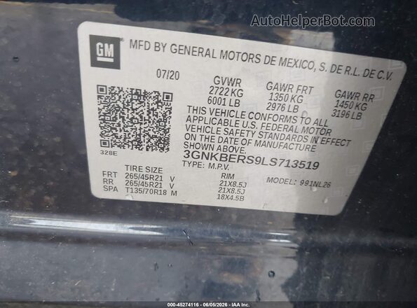 3GNKBERS9LS713519 2020 CHEVROLET BLAZER Blue Вид підкапотного простору