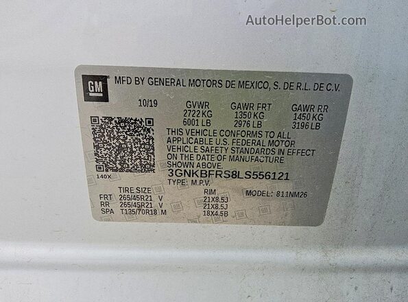 3GNKBFRS8LS556121 2020 CHEVROLET BLAZER White 