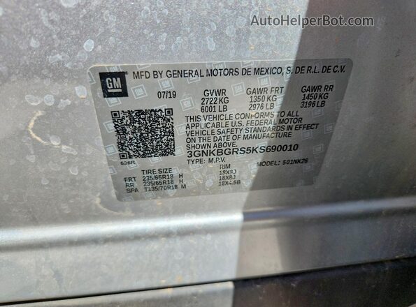 3GNKBGRS5KS690010 2019 CHEVROLET BLAZER Silver 