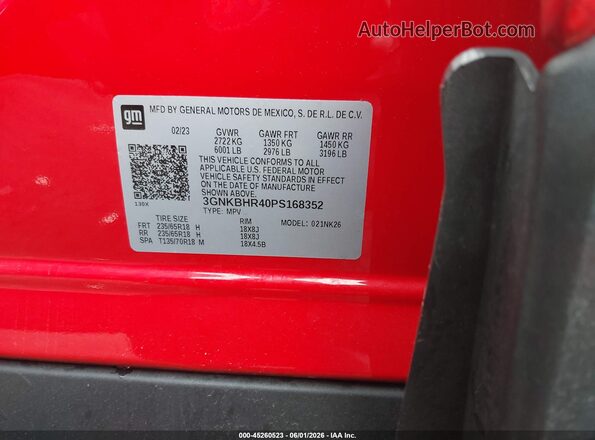 3GNKBHR40PS168352 2023 CHEVROLET BLAZER Красный Вид подкапотного пространства