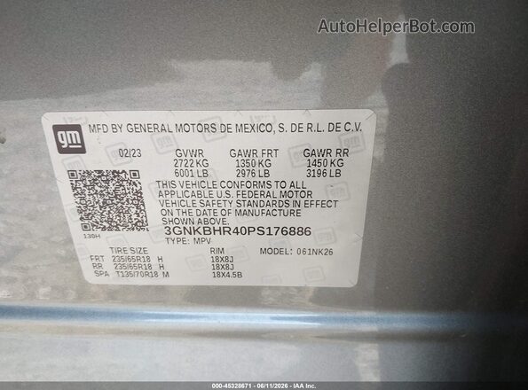 3GNKBHR40PS176886 2023 CHEVROLET BLAZER Gray Engine compartment view