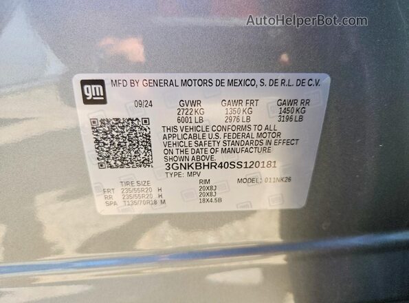 3GNKBHR40SS120181 2025 CHEVROLET BLAZER Серебряный Вид наклейки с VIN-кодом