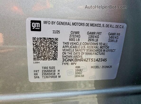 3GNKBHR42TS142345 2026 CHEVROLET BLAZER Silver Vista del compartimento del motor