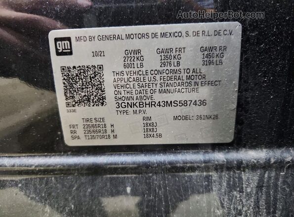 3GNKBHR43MS587436 2021 CHEVROLET BLAZER Blue Vista de la etiqueta del VIN