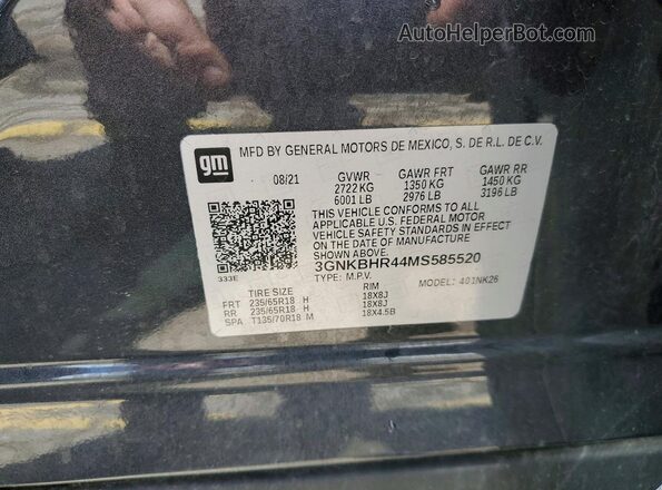 3GNKBHR44MS585520 2021 CHEVROLET BLAZER Gray Панорамний вид салону 360°