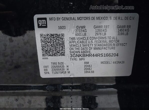 3GNKBHR44RS166204 2024 CHEVROLET BLAZER Черный Вид подкапотного пространства