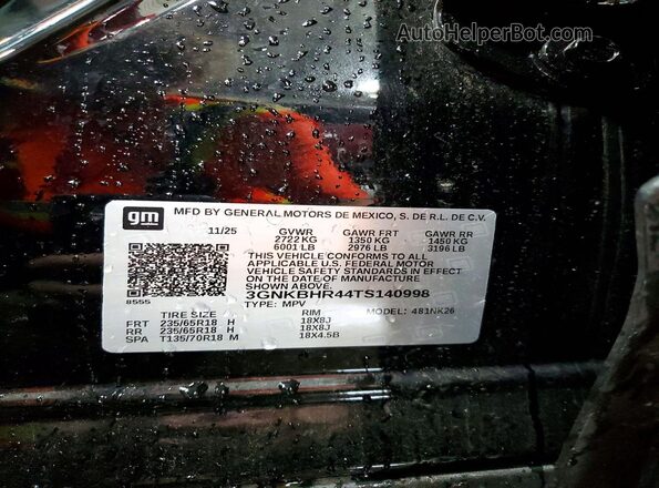 3GNKBHR44TS140998 2026 CHEVROLET BLAZER Black VIN sticker view