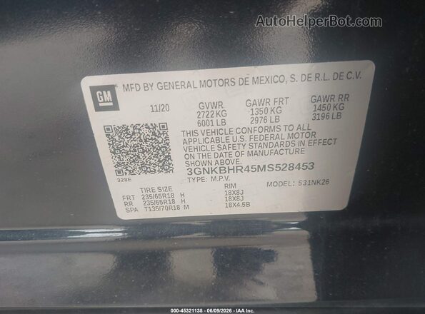 3GNKBHR45MS528453 2021 CHEVROLET BLAZER Dark Blue ძრავის განყოფილების ხედი