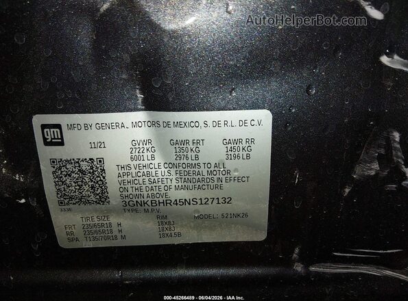 3GNKBHR45NS127132 2022 CHEVROLET BLAZER Gray Widok komory silnika