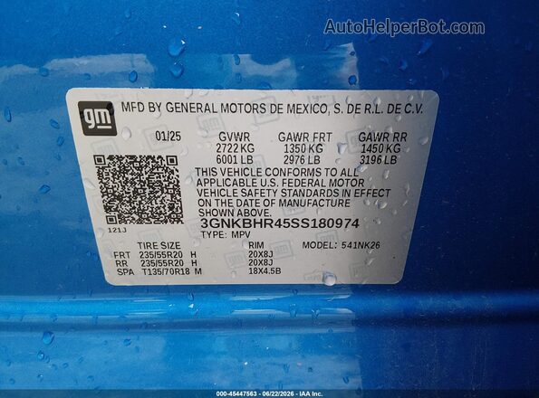 3GNKBHR45SS180974 2025 CHEVROLET BLAZER Blue Շարժիչի բաժամունքի տեսք