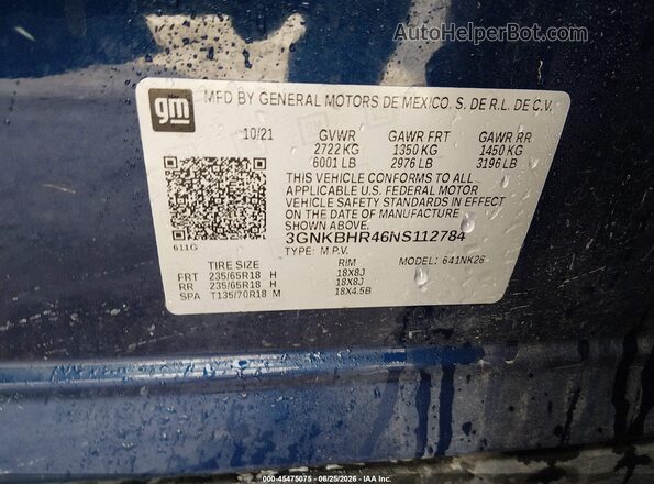 3GNKBHR46NS112784 2022 CHEVROLET BLAZER Blue ძრავის განყოფილების ხედი