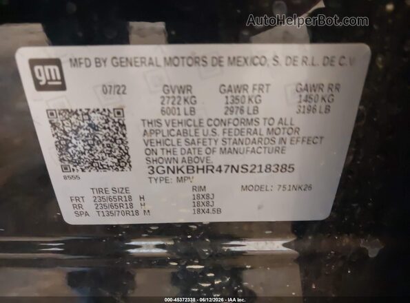 3GNKBHR47NS218385 2022 CHEVROLET BLAZER Black Vista del compartimento del motor