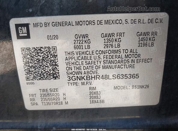3GNKBHR48LS635365 2020 CHEVROLET BLAZER Black Widok komory silnika