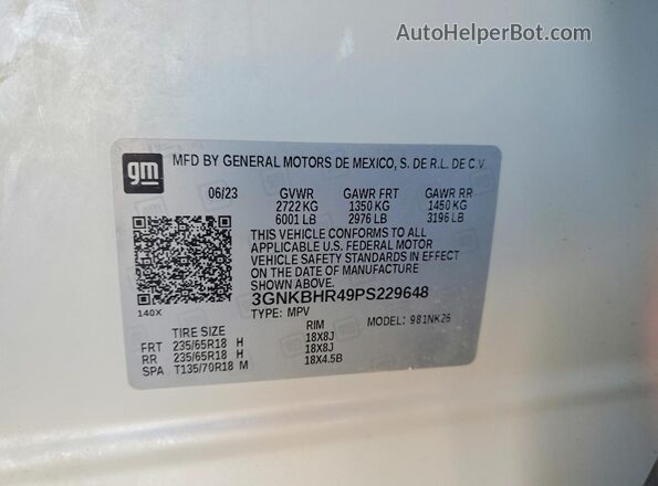 3GNKBHR49PS229648 2023 CHEVROLET BLAZER White Widok wnętrza 360 stopni